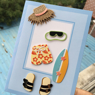 Greeting card外单贺卡手工制作立体夏日沙滩系列对折生日卡10285
