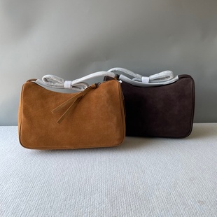 复古风磨砂牛皮单肩腋下包2025秋冬新款反绒皮真皮大容量女包