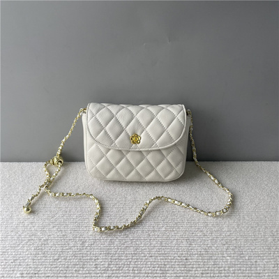 头层牛皮小香风菱格单肩斜挎女包