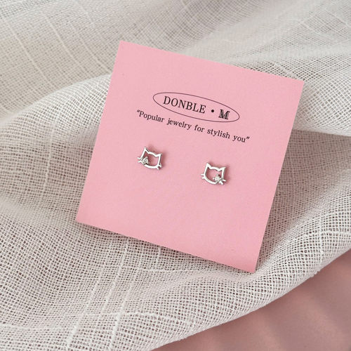 Donble M 《猫咪》S999足银耳钉 甜美可爱通勤百搭拧螺丝耳钉