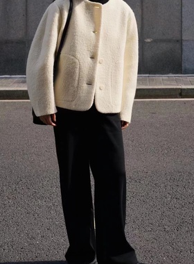 现货 秋季新款羊毛圈圈强缩绒种子廓形圆领外套