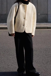 现货 秋季新款羊毛圈圈强缩绒种子廓形圆领外套