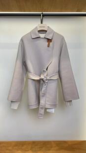 现货 羊毛羊绒提花真皮植鞣扣全手工大衣 秋冬新款