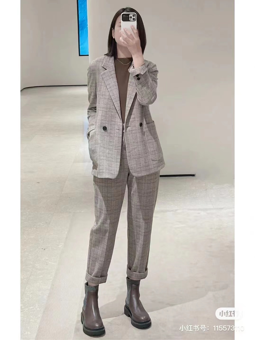 花针织双排扣西装+裤子