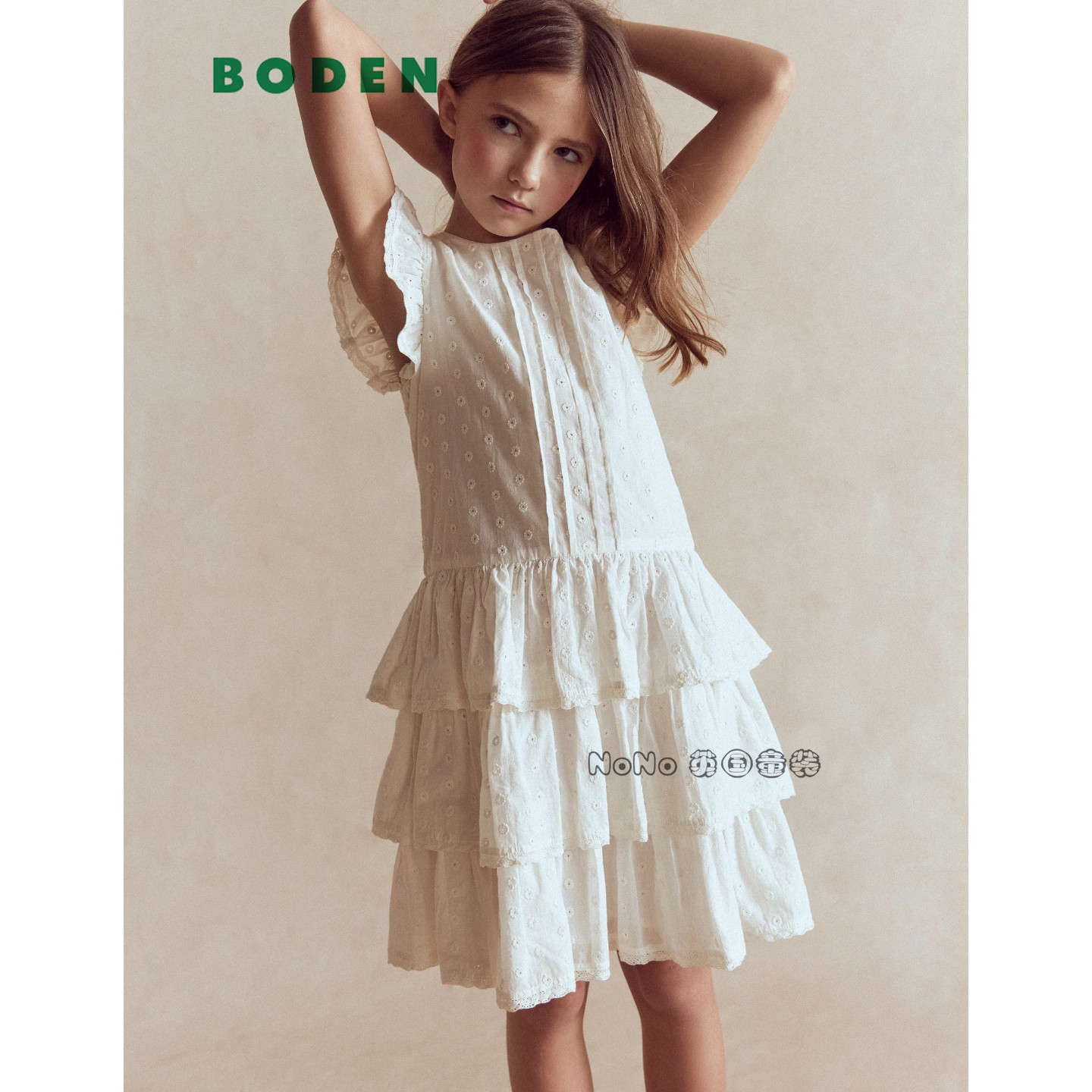 代购英国Mini Boden女童白色刺绣短袖连衣裙全棉2-12新款G5988