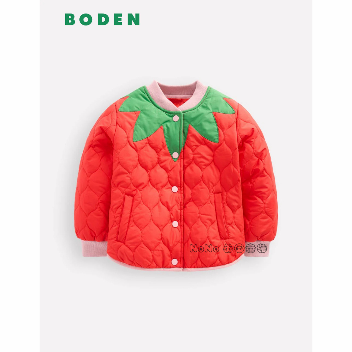 代购英国Mini BODEN女童红色草莓外套棉服加毛棉衣夹克2-8岁G5775