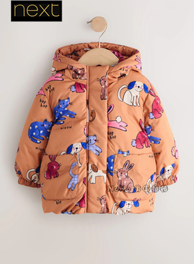 英国Next代购女童小兔子小狗印花加厚棉服外套连帽1-7岁H47-323