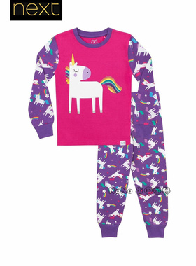 英国Next女大童粉紫色独角兽彩虹家居服长袖睡衣裤4-12岁K83-022