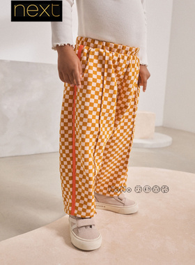 Next代购英国正品女童橙色棋盘格子休闲长裤哈伦纯棉1-7岁AP6-279