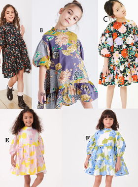 Next英国正品女童大童淡紫色大花朵连衣裙短袖深蓝色纯棉740-580