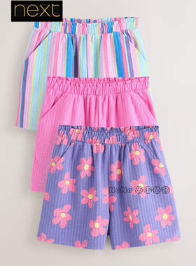 英国Next正品女大童亲子款粉紫色花朵条纹短裤休闲3-16岁Y08-363