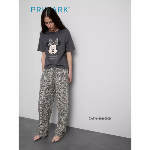 代购英国Primark女款成人大童豹纹米妮纯棉短袖T恤家居服睡衣长裤