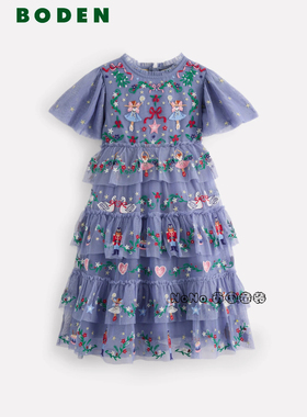 英国Mini Boden女童蓝色重工刺绣花仙子礼服连衣裙网纱2-8岁G5706