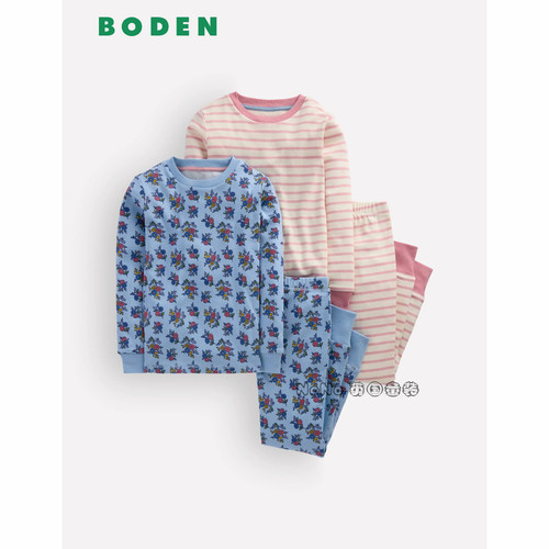 英国Mini Boden女童粉蓝色碎花条纹长袖家居服纯棉秋裤新款G5936
