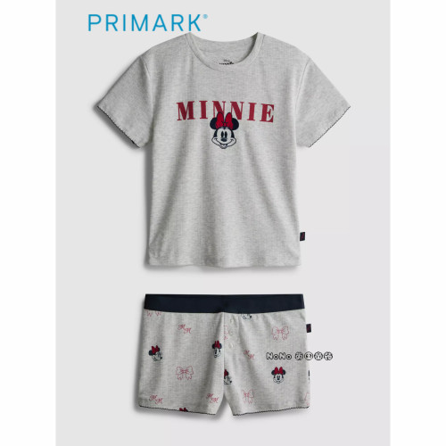 代购英国Primark女款成人大童灰色米妮短袖T恤家居服睡衣裤柔软
