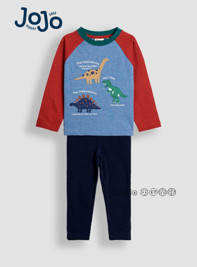 英国JOJO Maman Bebe男童恐龙插肩长袖T恤加绒裤运动套装W31-511