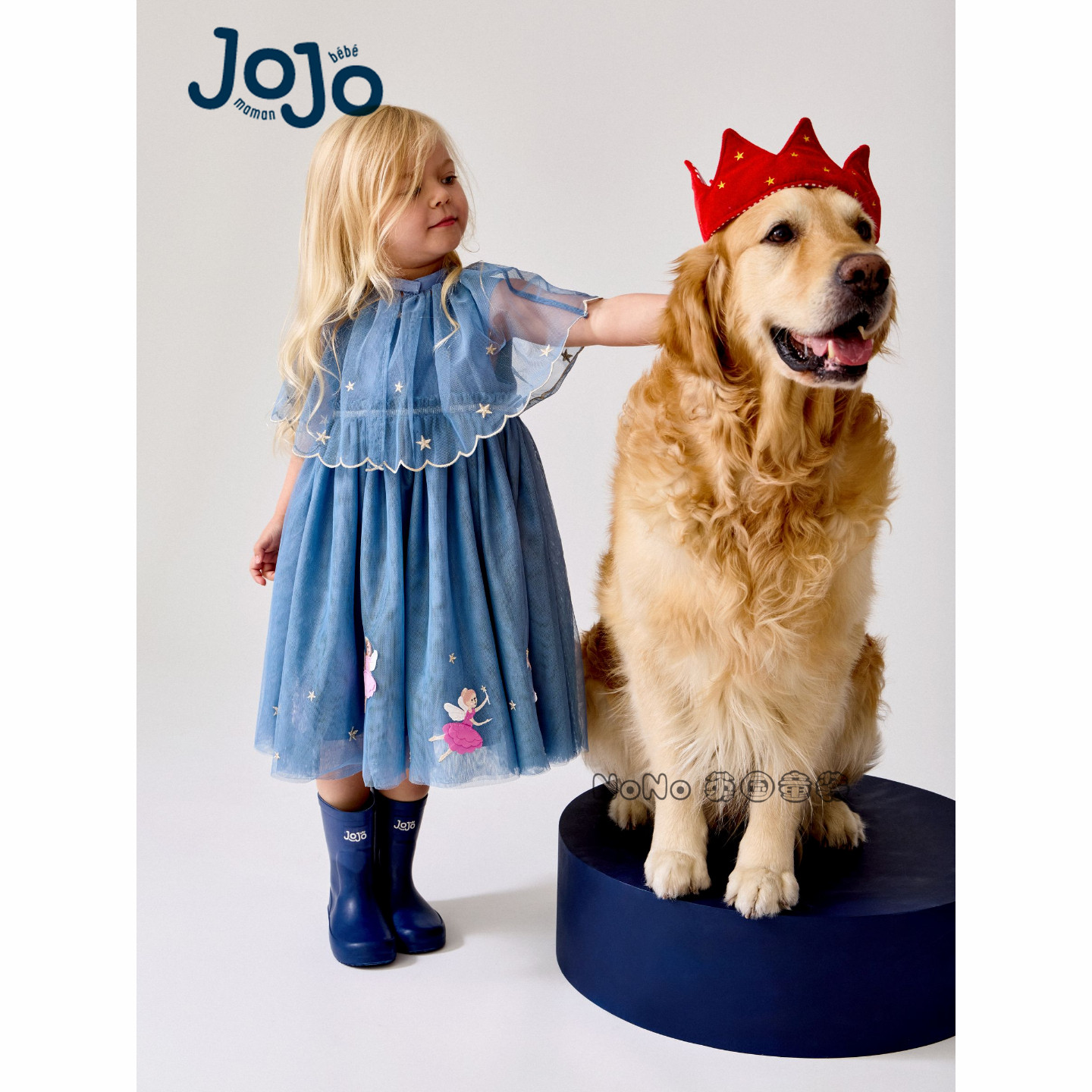 英国JoJo Maman Bebe女童蓝色花仙子刺绣连衣裙礼服新款Q99-214