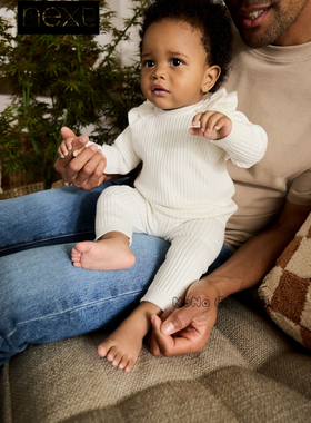 英国Next代购婴儿乳白色荷叶边毛衣针织长裤保暖套装0-2岁AN7-961