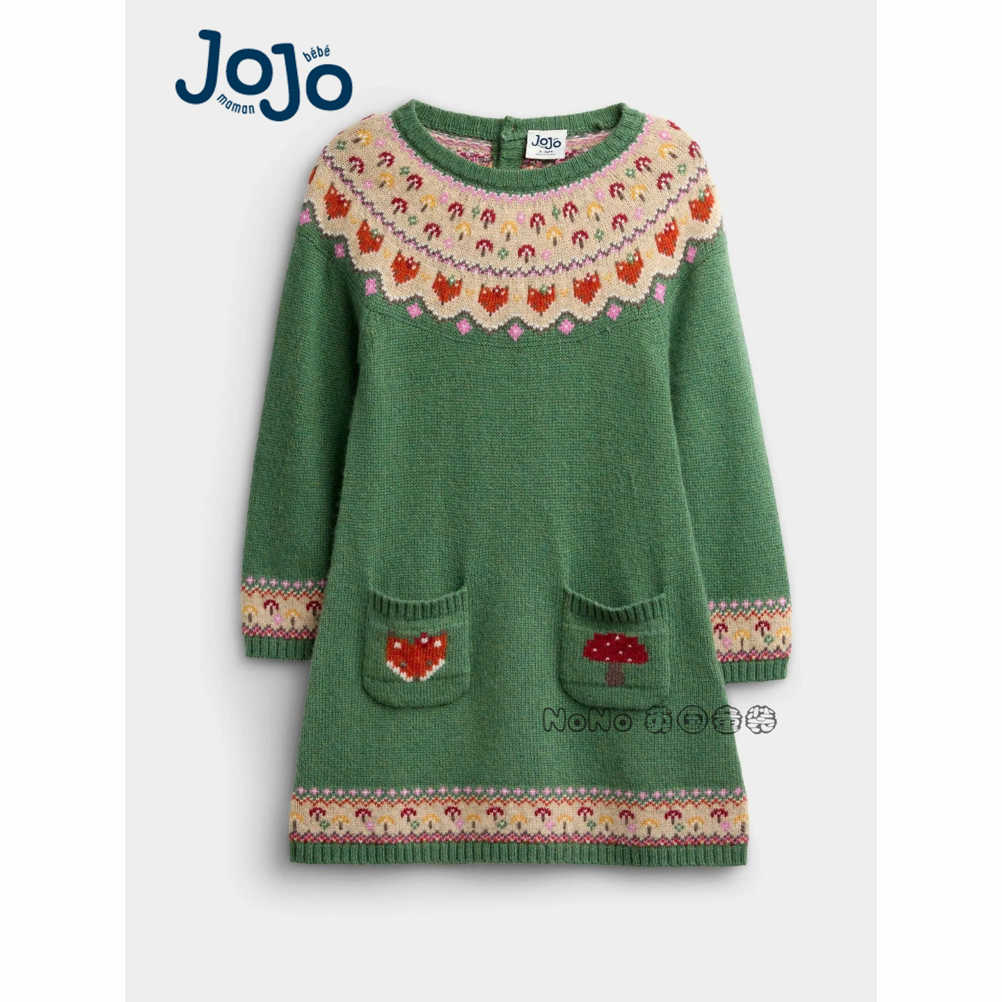 英国JoJo Maman Bebe女童费尔岛蘑菇狐狸毛衣连衣裙1-5岁V77-171