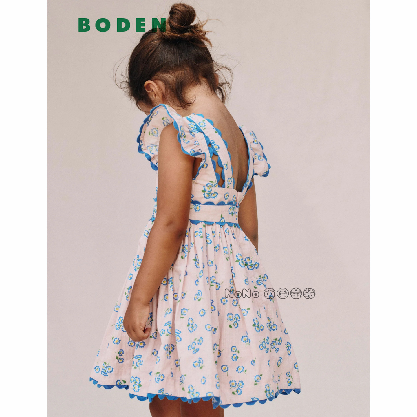 英国Mini Boden女童粉蓝色碎花刺绣短袖连衣裙全棉2-12岁G5792