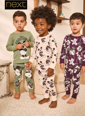 英国Next男童米绿色米奇家居服长袖睡衣秋裤1-10岁纯棉AR6-908