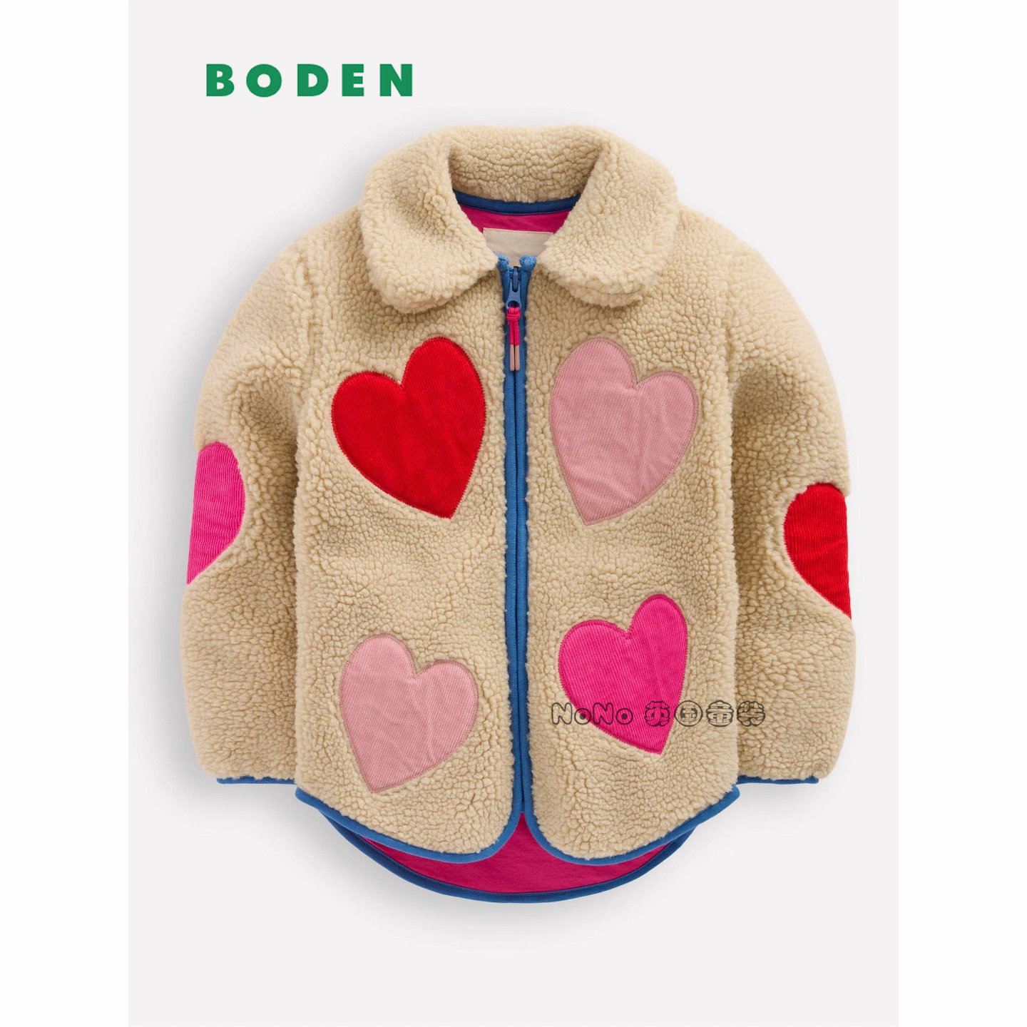 代购英国Mini BODEN女童粉红爱心外套羊羔毛棉服加厚棉衣V01-856