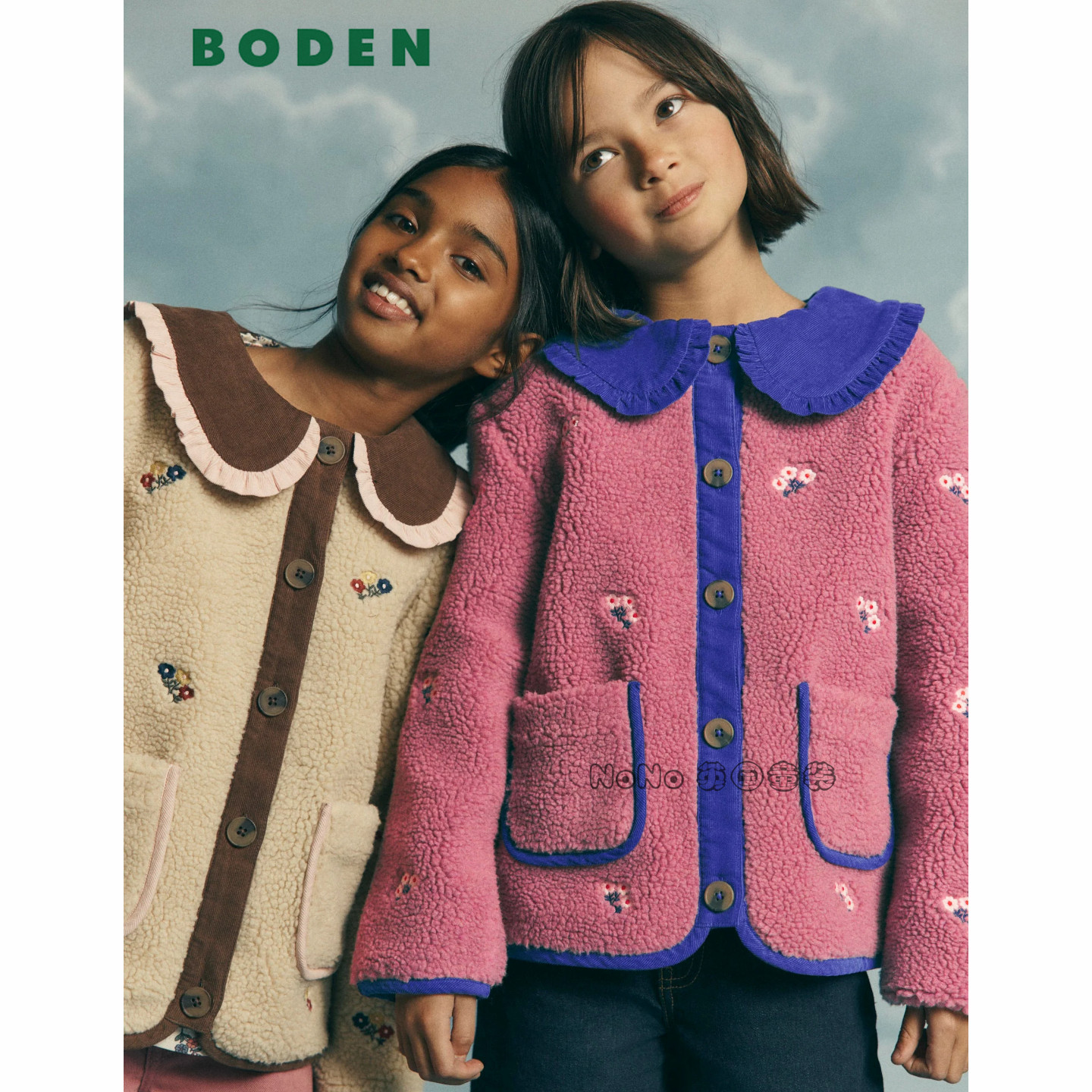 英国Mini BODEN女童粉娃娃翻领毛毛刺绣外套棉服加厚2-14岁G6141