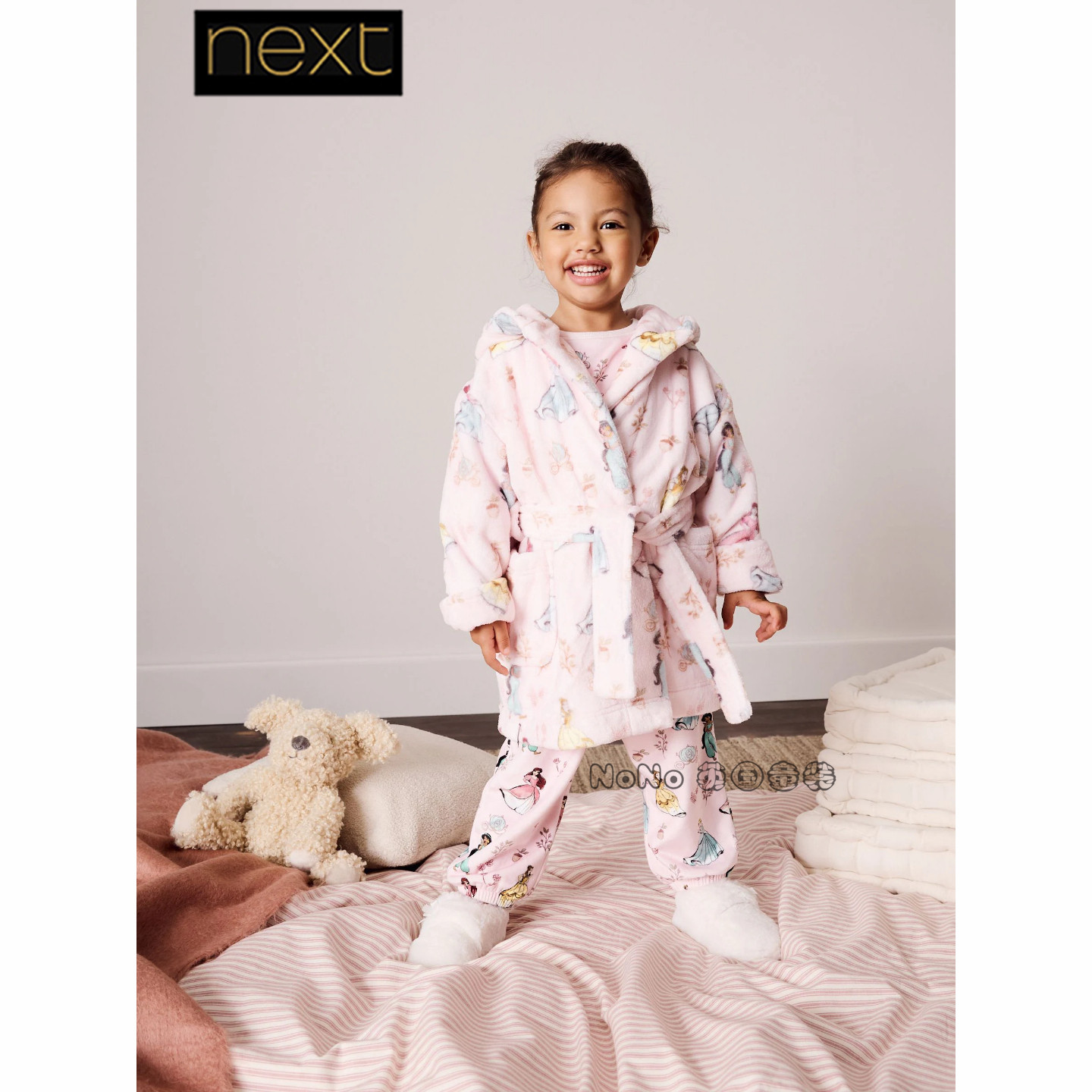 Next英国正品女童粉色迪士尼公主保暖抓绒睡袍浴袍家居服G25-147