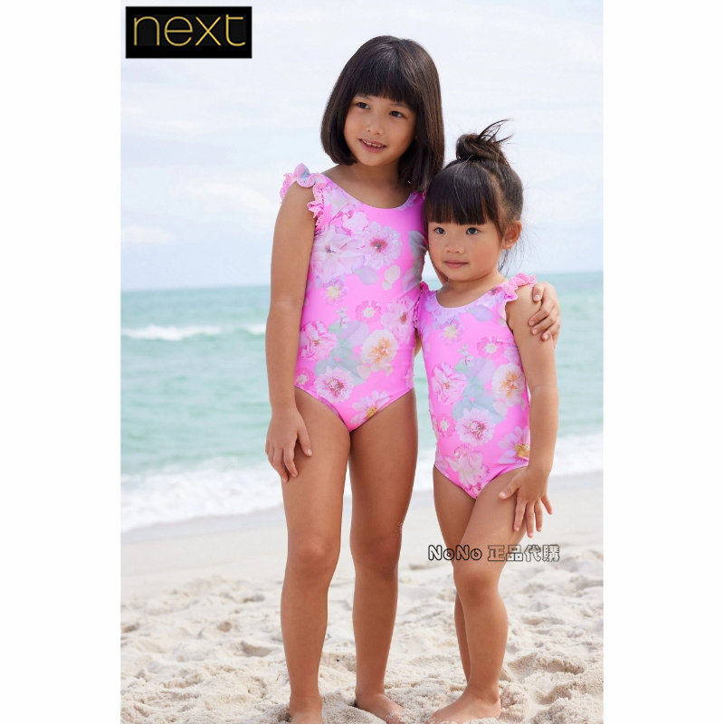 现货英国Next正品女大童粉色大花朵连体泳衣速干泳装沙滩N02-771