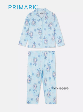 代购英国Primark女童蓝色爱莎冰雪奇缘长袖家居服睡衣裤1-10岁