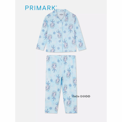 代购英国Primark女童蓝色爱莎冰雪奇缘长袖家居服睡衣裤1-10岁