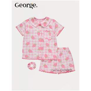 英国乔治George女童款粉红色草莓短袖家居服睡衣裤全棉1393352