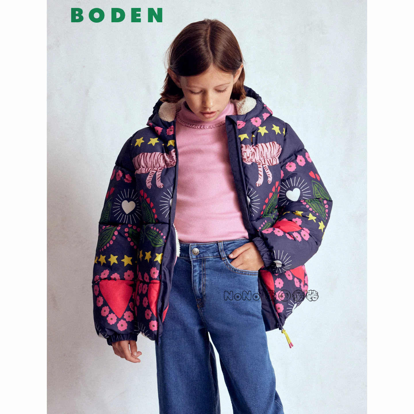 代购英国Mini BODEN女童爱心防雨雪外套棉服加厚棉衣2-14岁G5701