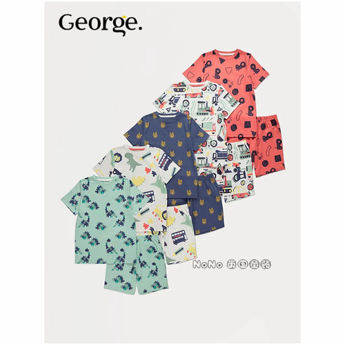 英国乔治George儿童恐龙狮子挖掘机短袖T恤家居服睡衣裤1390603