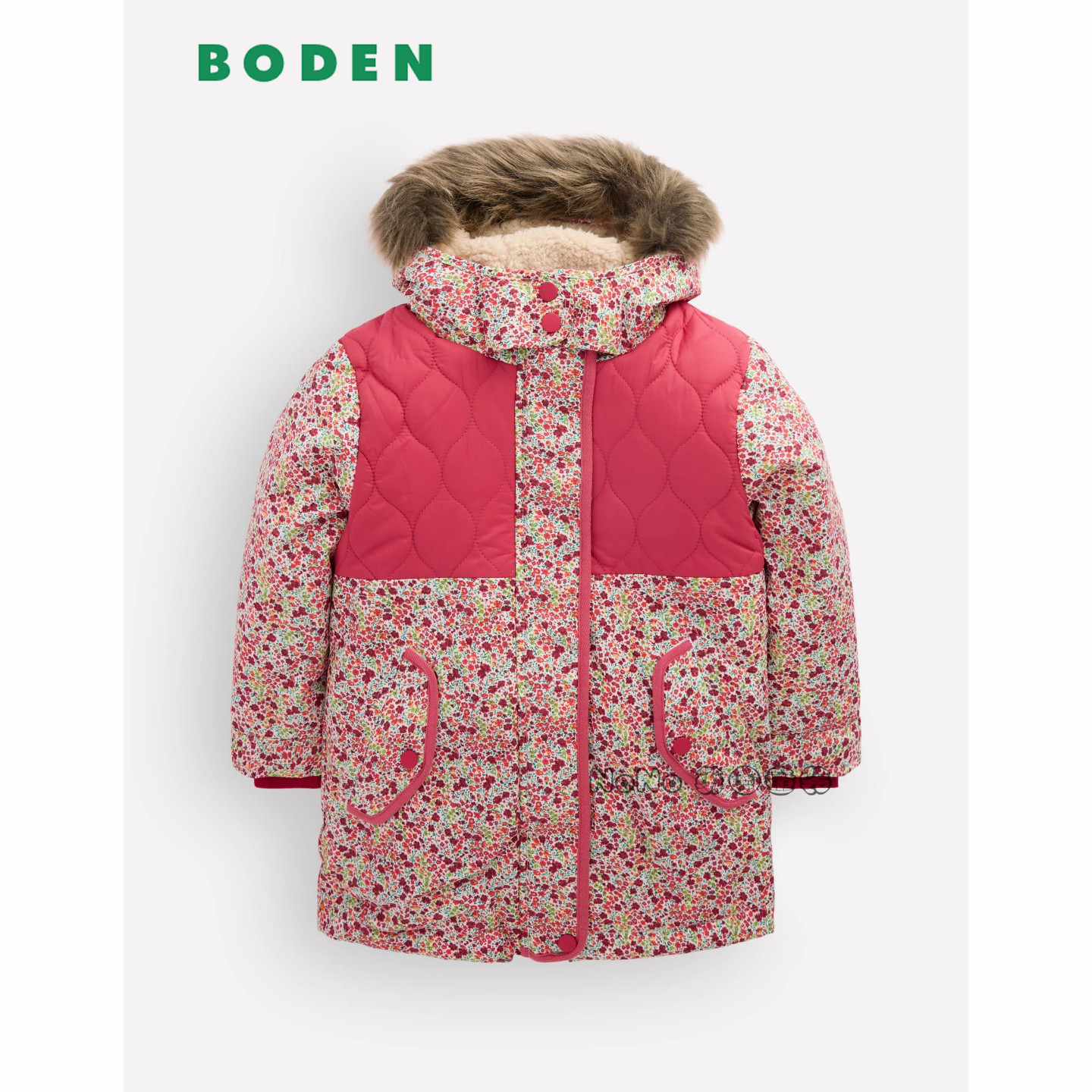 英国Mini BODEN女童粉碎花滑雪外套棉服加厚棉衣长款2-14岁G5621