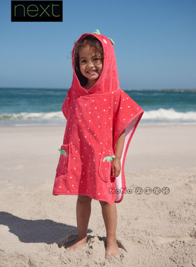 Next英国女童红色草莓沙滩斗篷游泳浴巾毛巾全棉1-10岁W45-723