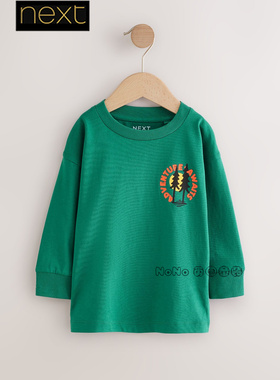 代购英国Next男女童绿色森系显白纯棉长袖T恤衫圆领1-7岁F86-552