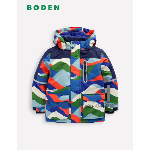 英国Mini BODEN男童蓝色迷彩防雨雪外套棉服连帽棉衣2-14岁B3082