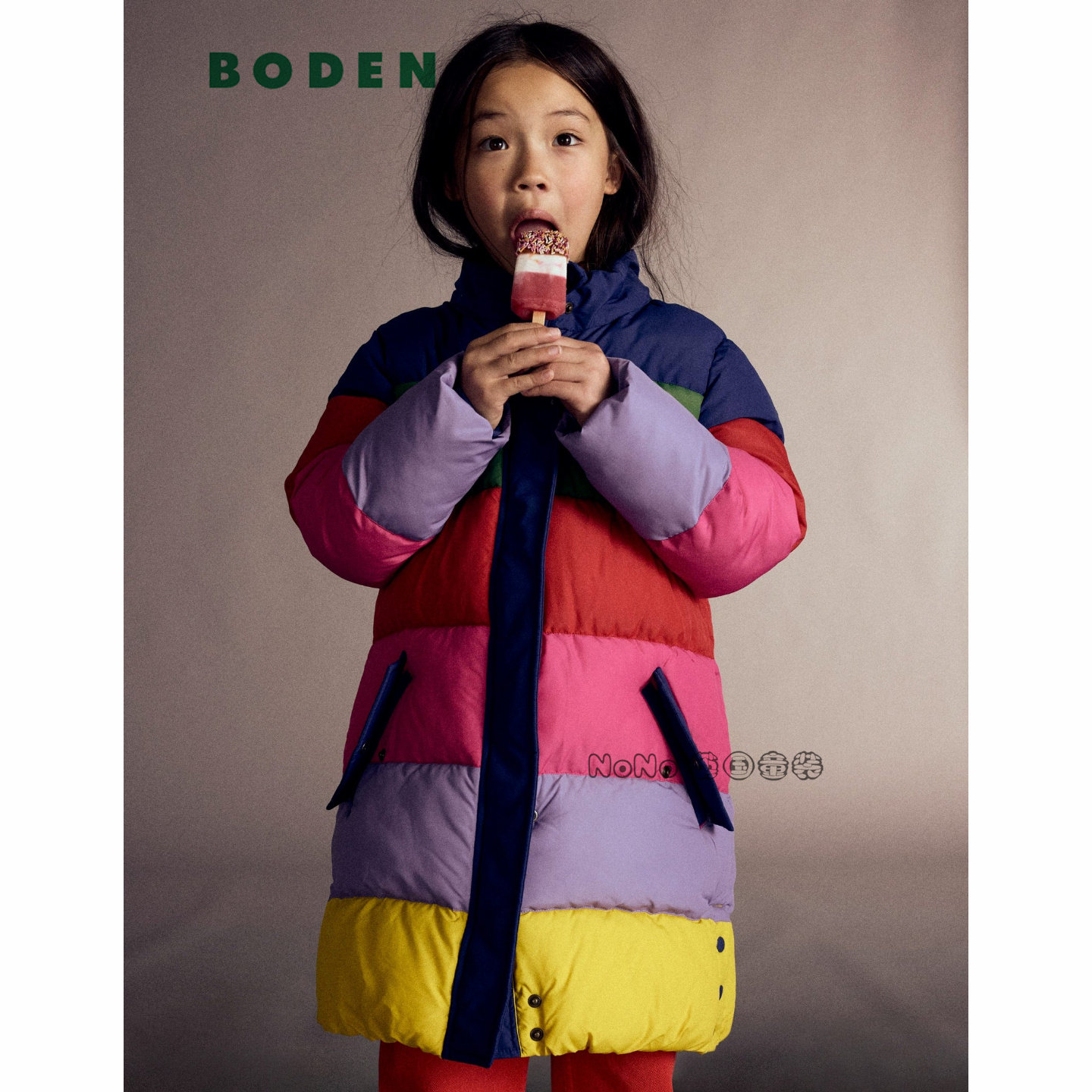 英国Mini BODEN女童彩虹条纹外套棉服加厚棉衣长款2-14岁G5578