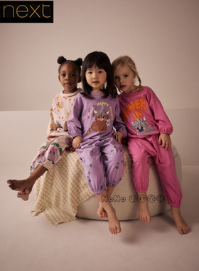 英国Next正品女童粉紫色牦牛短袖家居服睡衣裤宽松套装AC0-779