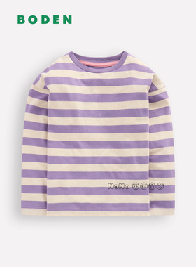英国Mini BODEN女童紫色条纹百搭打底长袖T恤全棉2-14岁G5880