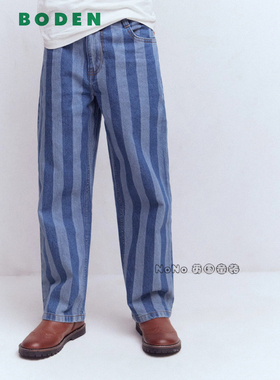 代购英国Mini Boden儿童蓝色条纹牛仔裤休闲直筒全棉2-14岁B3174