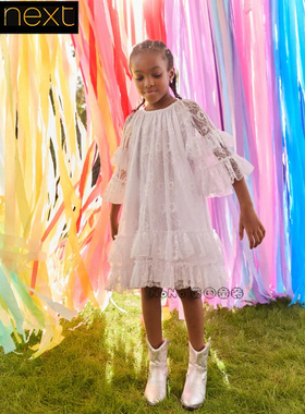英国Next正品代购女大童亲子白色蕾丝花连衣裙礼服裙E57-545