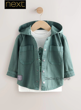 英国Next正品代购男童绿色牛仔衬衫外套T恤纯棉套装休闲F00-591