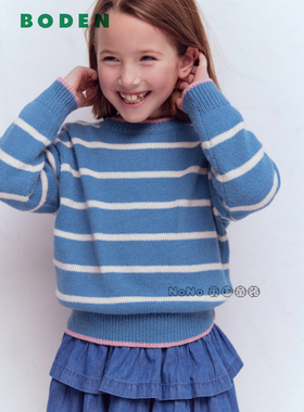 代购英国Mini BODEN女童粉白蓝色条纹毛衣针织含羊毛2-14岁G5922