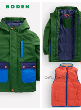 英国Mini BODEN男童绿色外套马甲棉服加厚棉衣2-14岁套装B2864