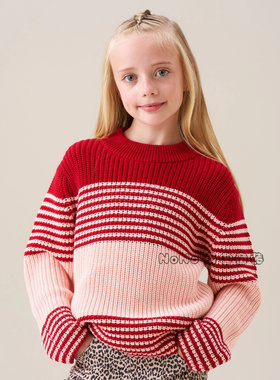 英国Angel & Rocket代女童新年红色条纹毛衣针织衫3-12岁H54-874