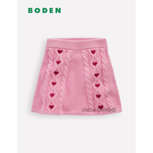 代购Mini Boden英国女童粉红色爱心刺绣针织半身裙2-10岁G5712