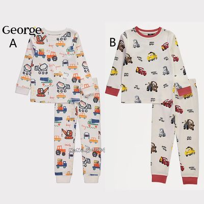 英国乔治George男童挖掘机吊车汽车长袖家居服睡衣裤纯棉1325311
