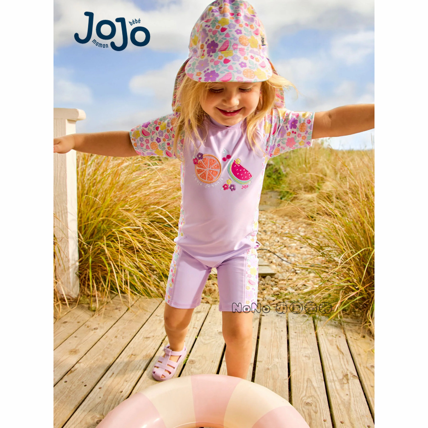 英国Jojo Maman Bebe女童紫色西瓜碎花连体泳衣防晒UPF50+V02-584